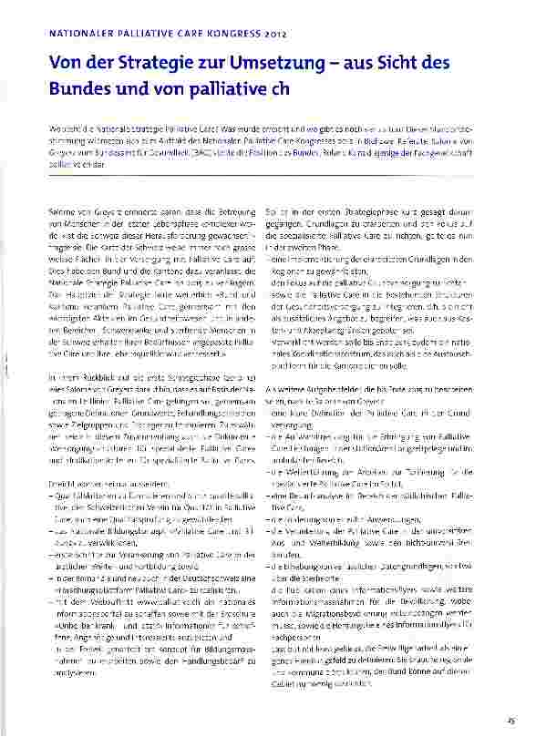 Vorschauseite 1: Von der Strategie zur Umsetzung - aus Sicht des Bundes und von palliative ch