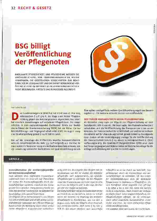 Vorschauseite 1: BSG billigt Veröffentlichung der Pflegenoten