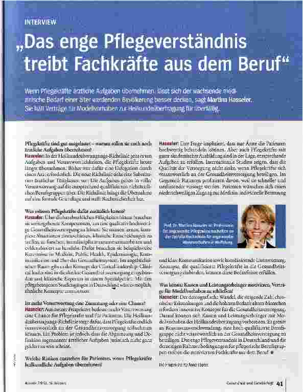 Vorschauseite 1: Das enge Pflegeverständnis treibt Fachkräfte aus dem Beruf