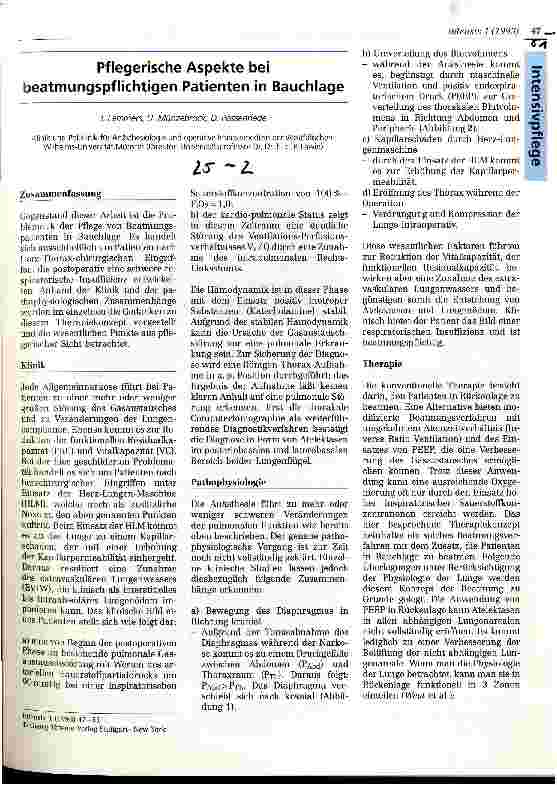 Vorschauseite 1: Pflegerische Aspekte bei beatmungspflichtigen Patienten in Bauchlage