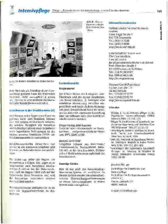 Vorschauseite 4: Besonderheiten der Intensivpflege in einer Überdruckkammer