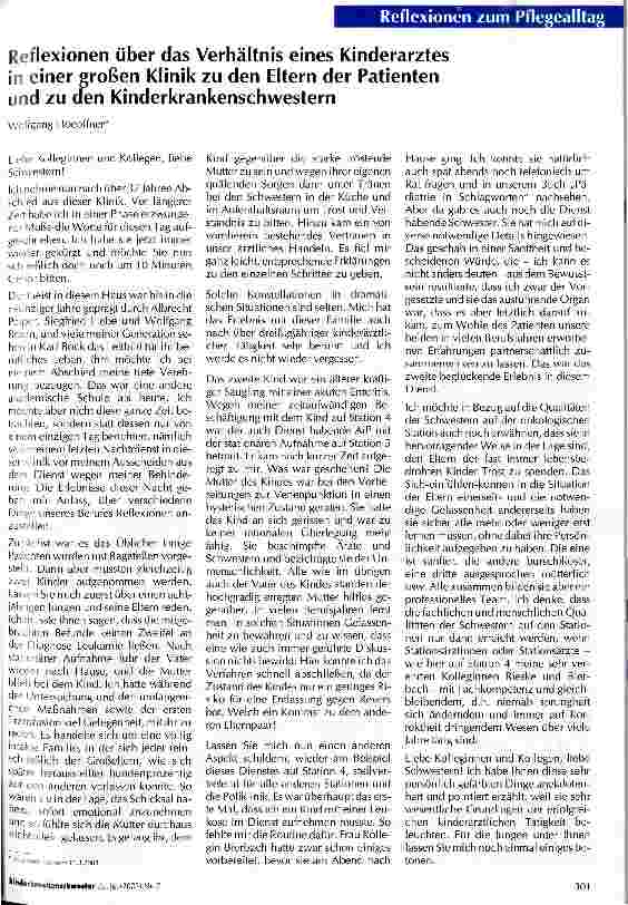 Vorschauseite 1: Reflexionen über das Verhältnis eines Kinderarztes in einer großen Klinik zu den Eltern der Patienten und zu den Kinderkrankenschwestern