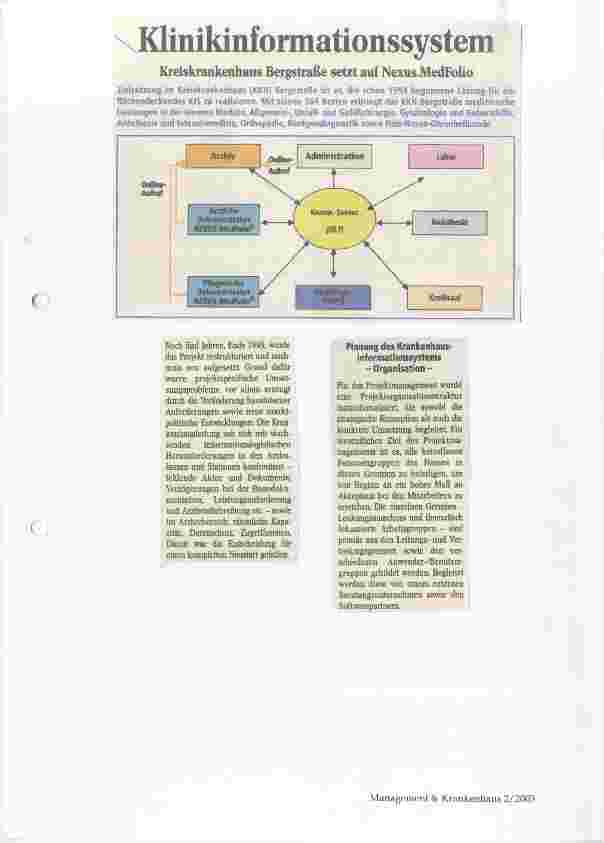 Vorschauseite 1: Klinikinformationssystem Kreiskrankenhaus Bergstraße setzt auf Nexus.MedFolio