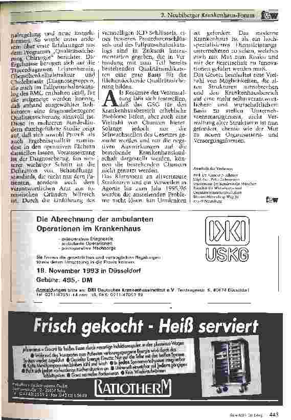 Vorschauseite 2: 2. Neubiberger Krankenhaus-Forum am 21.April 1993 Auswirkungen des GesundheitsStrukturGesetzes auf die Krankenhäuser
