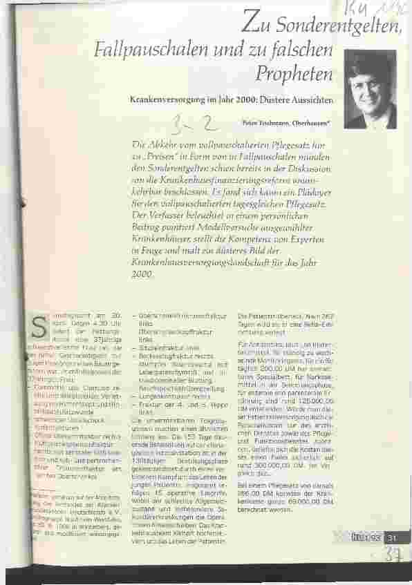 Vorschauseite 1: Zu Sonderentgelten, Fallpauschalen und zu falschen Propheten Krankenversorgung im Jahr 2000: Düstere Aussichten