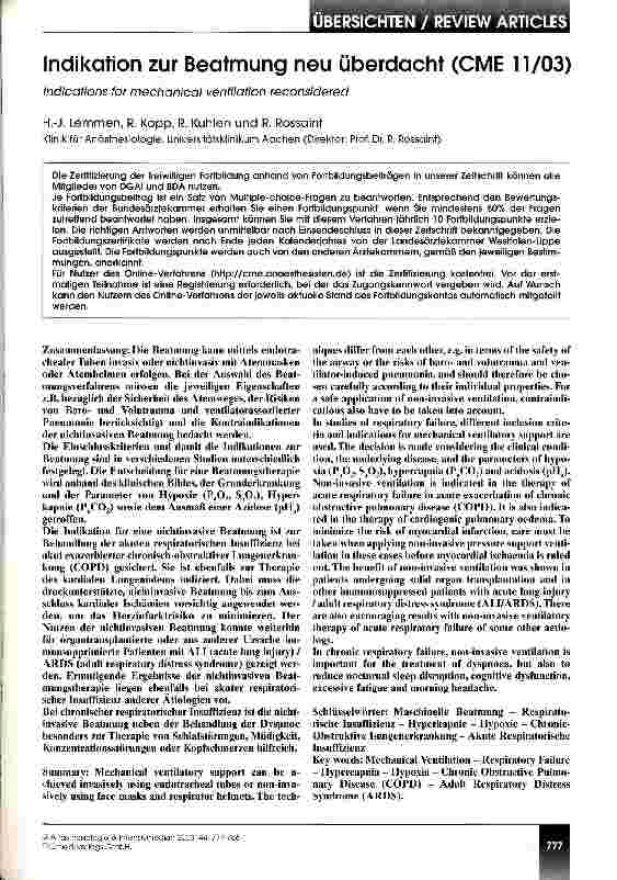 Vorschauseite 1: Indikation zur Beatmung neu überdacht (CME 11/o3)