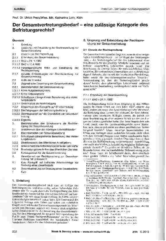 Vorschauseite 1: Der Gesamtvertretungsbedarf - eine zulässige Kategorie des Befristungsrechts?