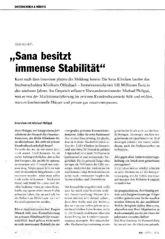 Vorschauseite 1: „Sana besitzt immense Stabilität