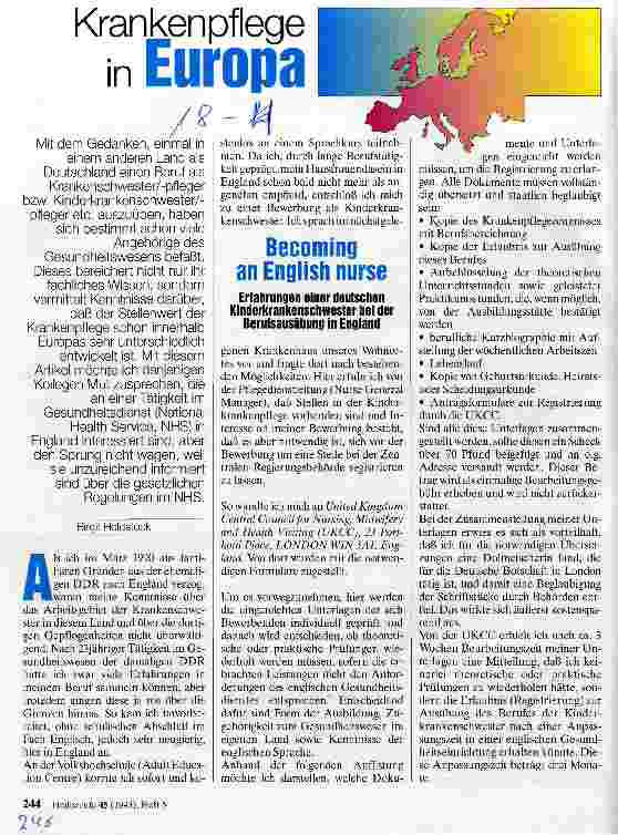 Vorschauseite 1: Krankenpflege in Europa Erfahrungen einer Deutschen Krankenschwester in England