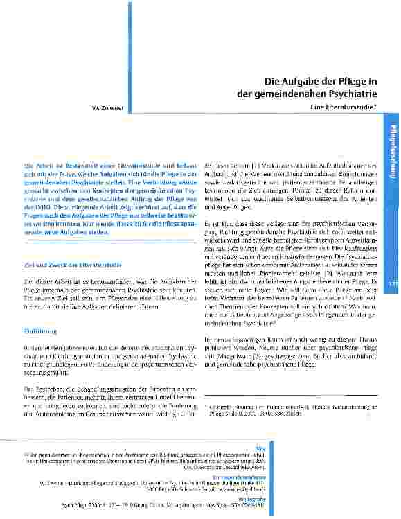 Vorschauseite 1: Die Aufgabe der Pflege in der gemeindenahen Psychiatrie