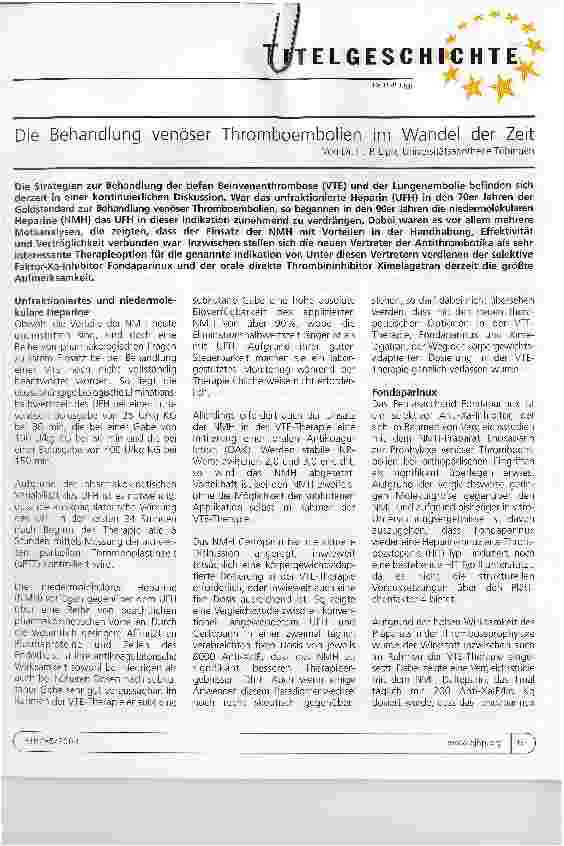 Vorschauseite 1: Die Behandlung venöser Thromboembolien im Wandel der Zeit