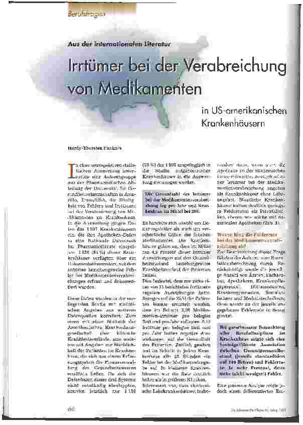 Vorschauseite 1: Irrtümer bei der Verabreichung von Medikamenten in US-amerikanischen Krankenhäusern
