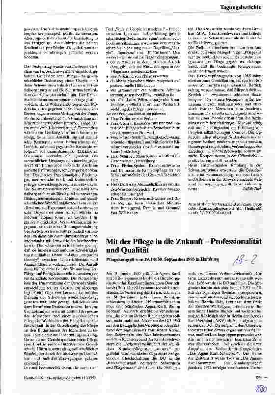 Vorschauseite 1: Mit der Pflege in die Zukunft - Professionalität und Qualität Pflegekongreß vom 29.-30.9.93 in Hamburg