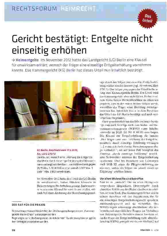 Vorschauseite 1: Gericht bestätigt: Entgelte nicht einseitig erhöhen