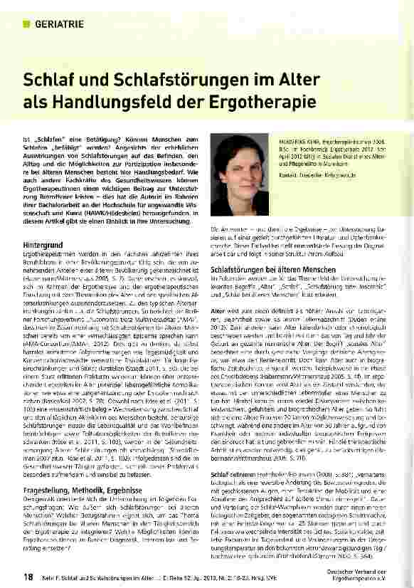 Vorschauseite 1: Schlaf und Schlafstörungen im Alter als Handlungsfeld der Ergotherapie