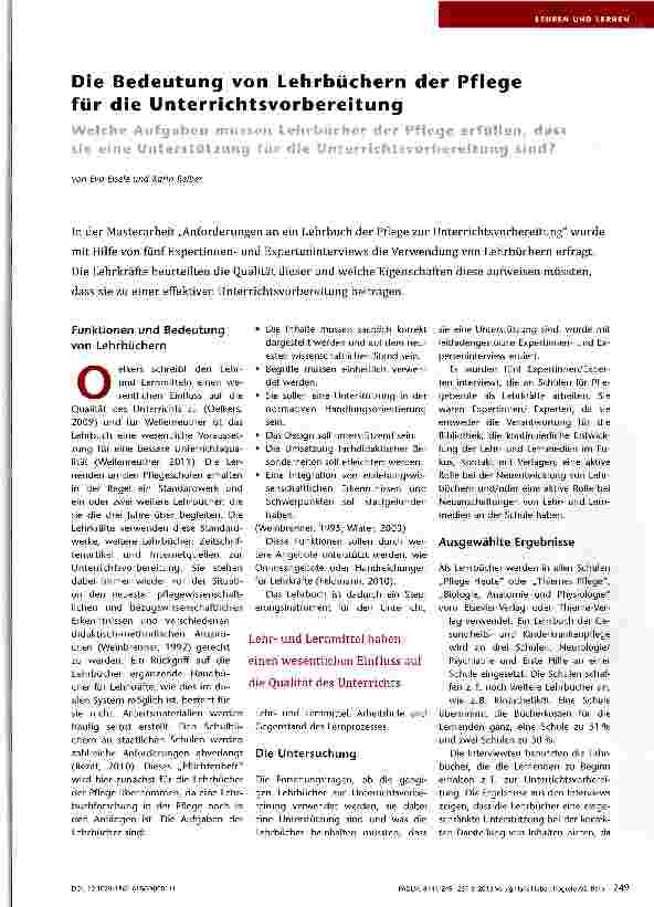 Vorschauseite 1: Die Bedeutung von Lehrbüchern der Pflege für die Unterrichtsvorbereitung