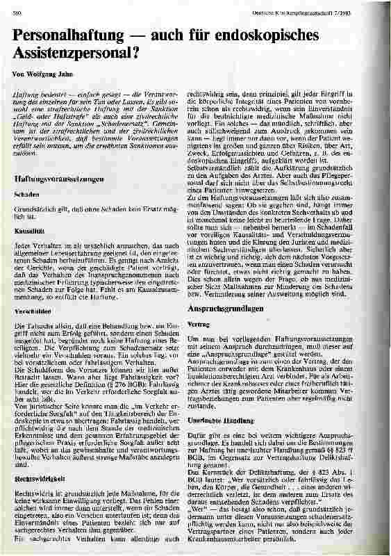 Vorschauseite 1: Personalhaftung auch für Endoskopisches Assistenzpersonal