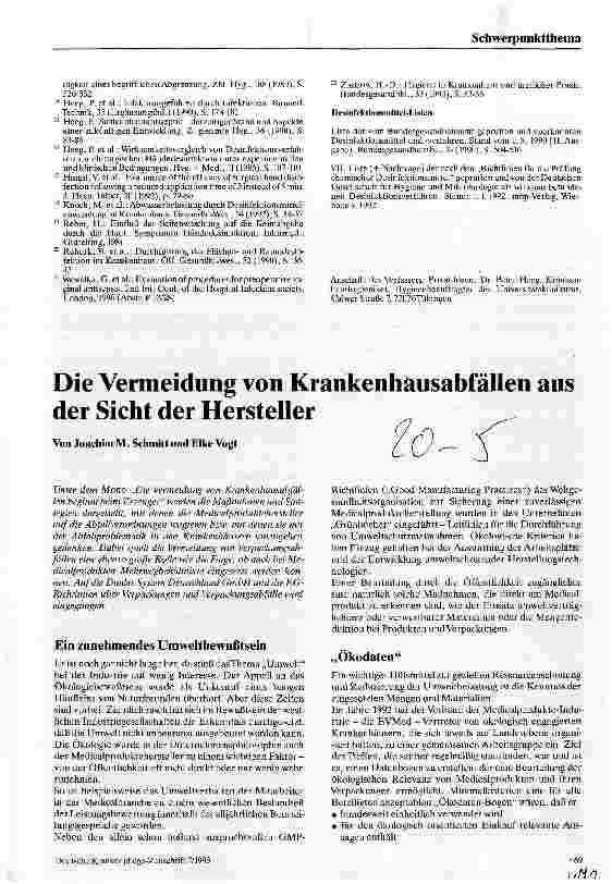 Vorschauseite 1: Die Vermeidung von Krankenhausabfällen aus der Sicht der Hersteller