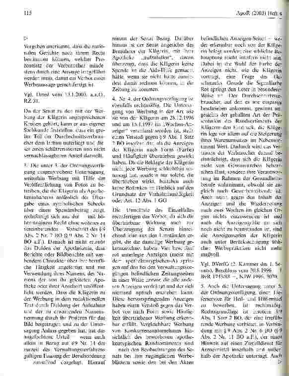 Vorschauseite 4: Zur unerlaubten Apothekenwerbung OVG NRW, Urteil vom 7. September 2001