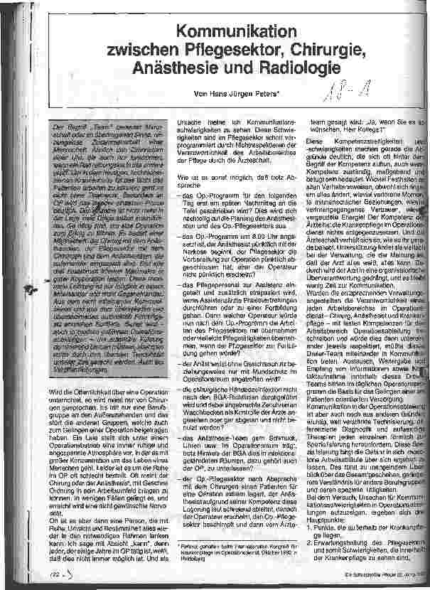 Vorschauseite 1: Kommunikation zwischen Pflegesektor, Chirurgie, Anästhesie und Radiologie