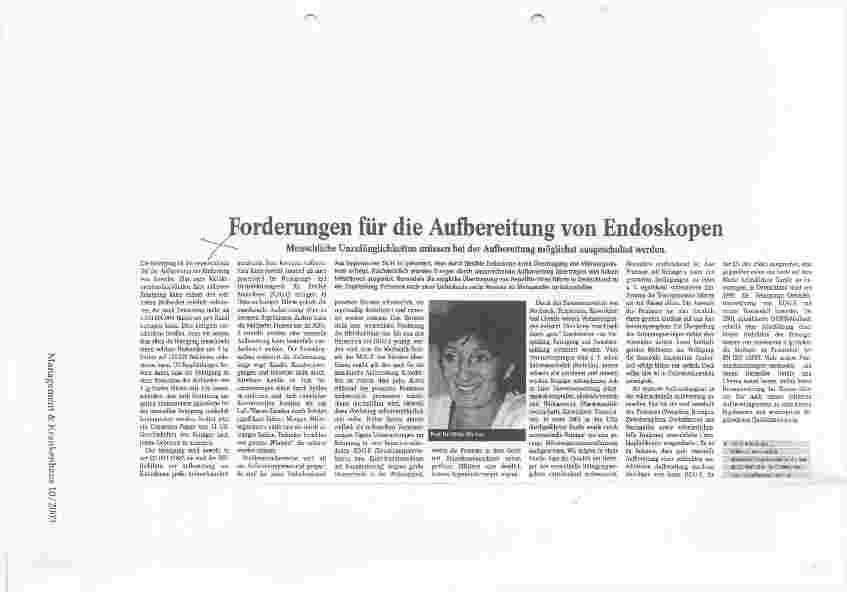 Vorschauseite 1: Forderungen für die Aufbereitung von Endoskopen Menschliche Unzulänglichkeiten müssen bei der Aufbereitung möglichst ausgeschaltet werden