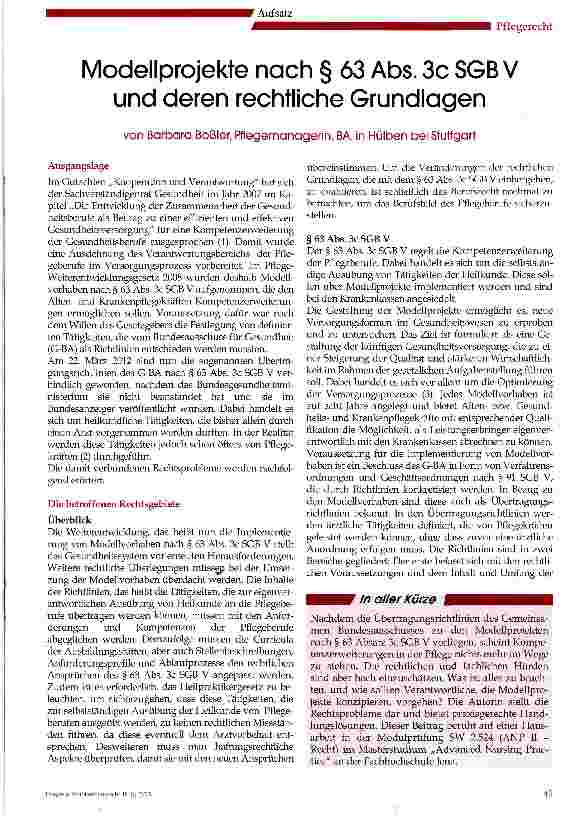 Vorschauseite 1: Modellprojekte nach § 63 Abs. 3c SGB V und deren rechtliche Grundlagen