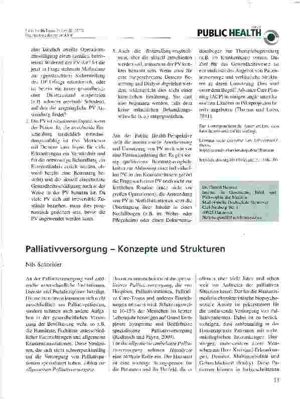 Vorschauseite 1: Palliativversorgung - Konzepte und Strukturen
