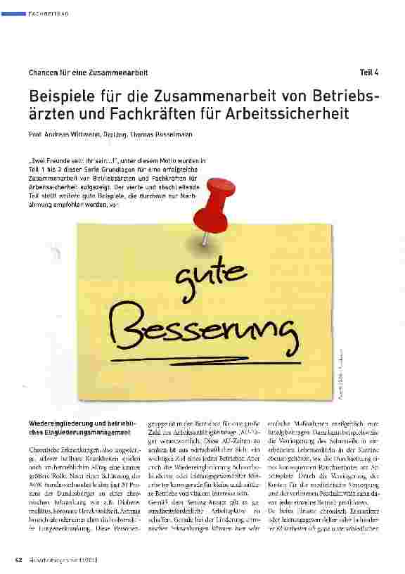 Vorschauseite 1: Beispiele für die Zusammenarbeit von Betriebs ärzten und Fachkräften für Arbeitssicherheit