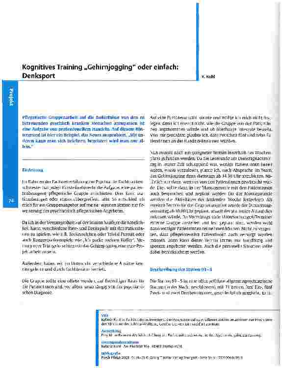 Vorschauseite 1: Kognitives Training Gehirnjogging oder einfach: Denksport