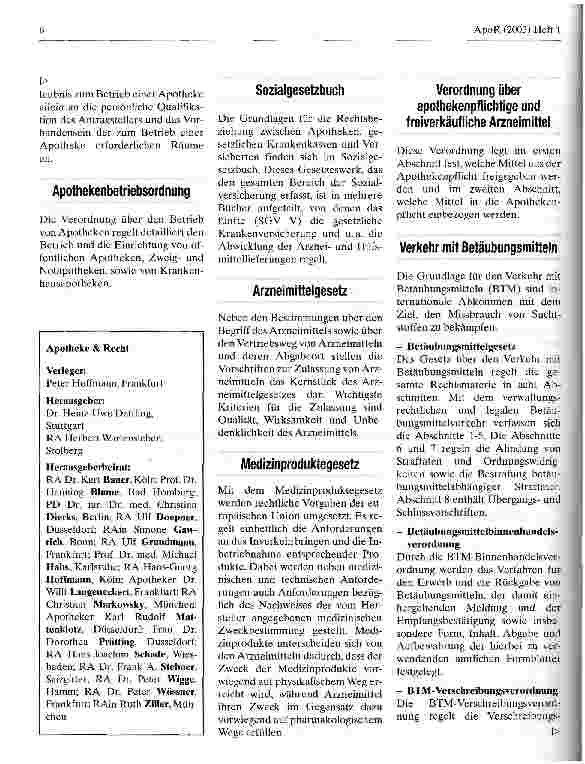 Vorschauseite 2: Die wichtigsten gesetzlichen Rahmenbedingungen für die Ausübung des Apothekerberufes