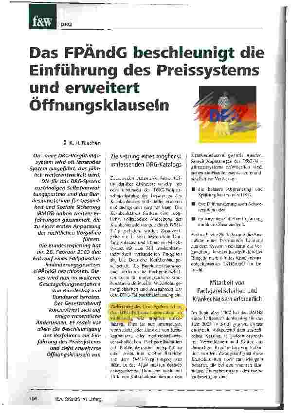 Vorschauseite 1: Das FPÄndG beschleunigt die Einführung des Preissystems und erweitert Öffnungsklauseln