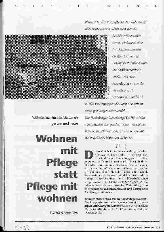 Vorschauseite 1: Wohnen mit Pflege statt Pflege mit wohnen Wohnformen für alte Menschen gestern und heute