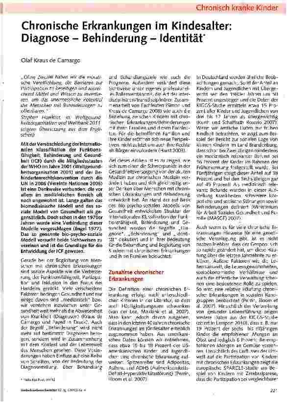 Vorschauseite 1: Chronische Erkrankungen im Kindesalter: Diagnose - Behinderung - Identität