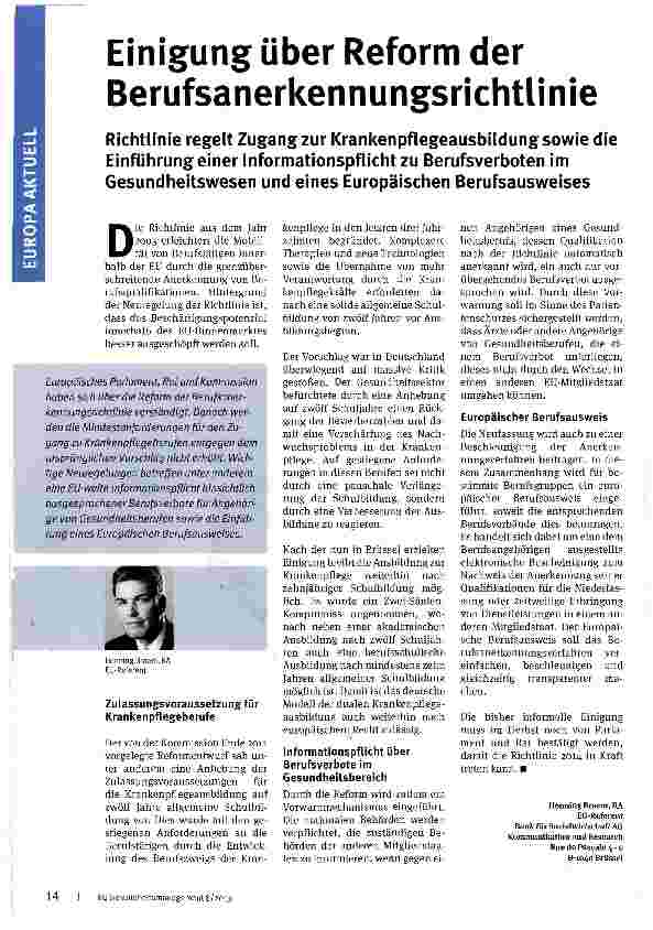 Vorschauseite 1: Einigung über Reform der Berufsanerkennungsrichtlinie