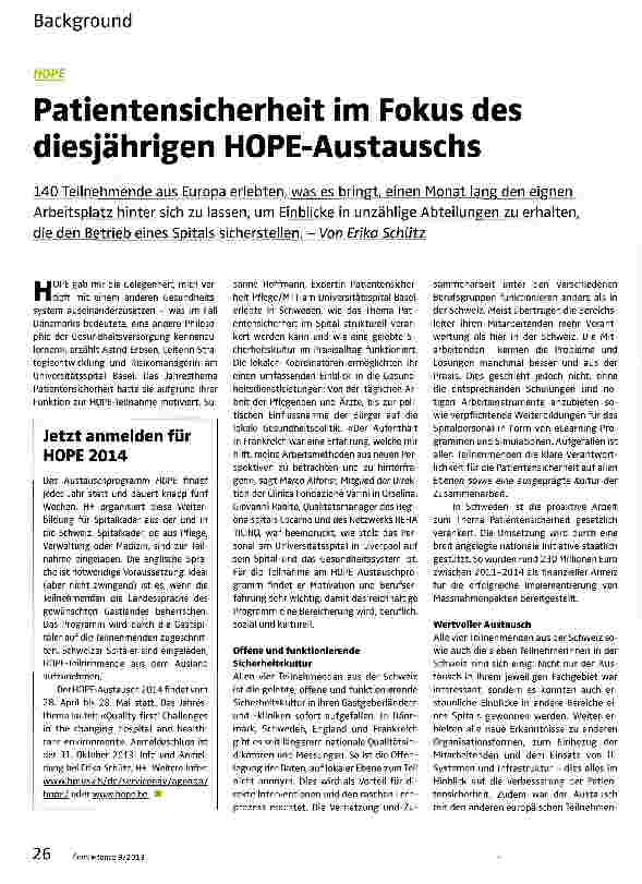 Vorschauseite 1: Patientensicherheit im Fokus des diesjährigen HOPE-Austauschs