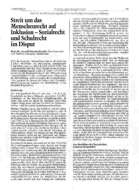 Vorschauseite 1: Streit um das Menschenrecht auf Inklusion - Sozialrecht und Schulrecht im Disput