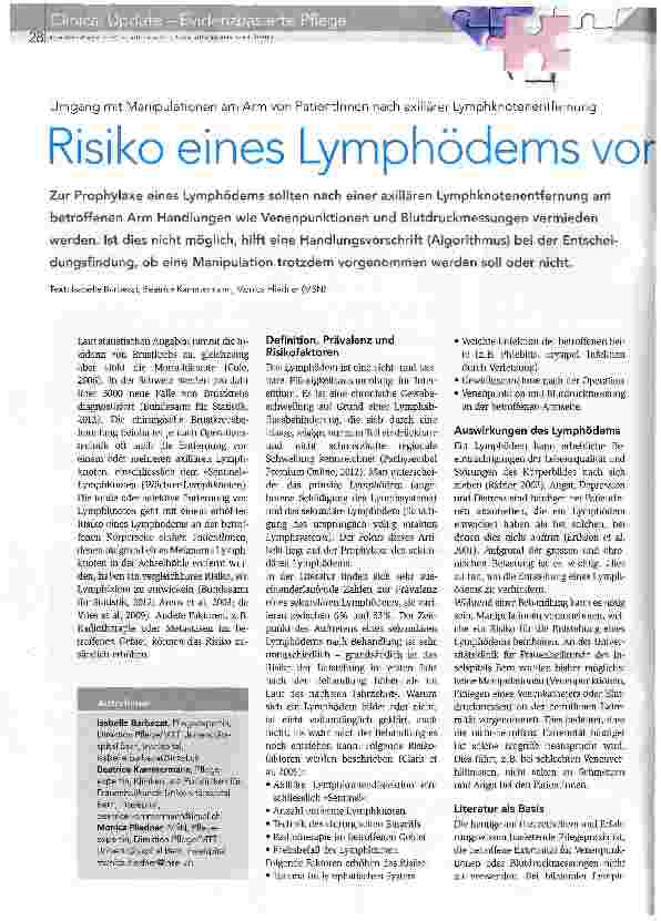 Vorschauseite 1: Risiko eines Lymphödems vorbeugen