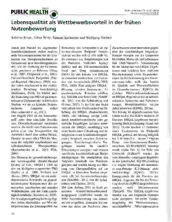 Vorschauseite 1: Lebensqualität als Wettbewerbsvorteil in der frühen Nutzenbewertung
