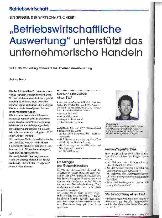 Vorschauseite 1: Betriebswirtschaftliche Auswertung unterstützt das unternehmerische Handeln Teil 1