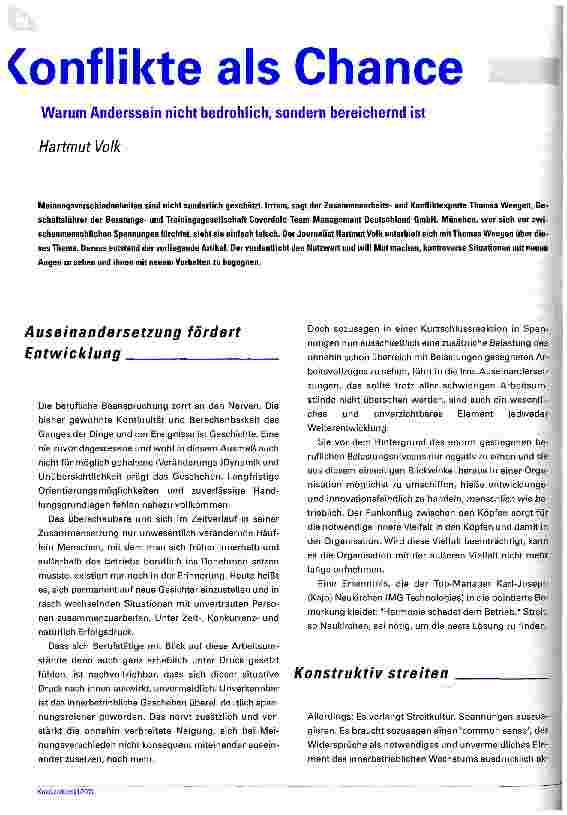 Vorschauseite 1: Konflikte als Chance Warum Anderssein nicht bedrohlich, sondern bereichernd ist
