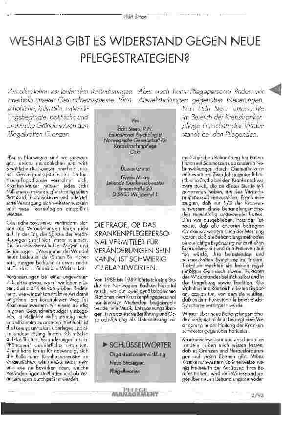 Vorschauseite 1: Weshalb gibt es Widerstand gegen neue Pflegestrategien?