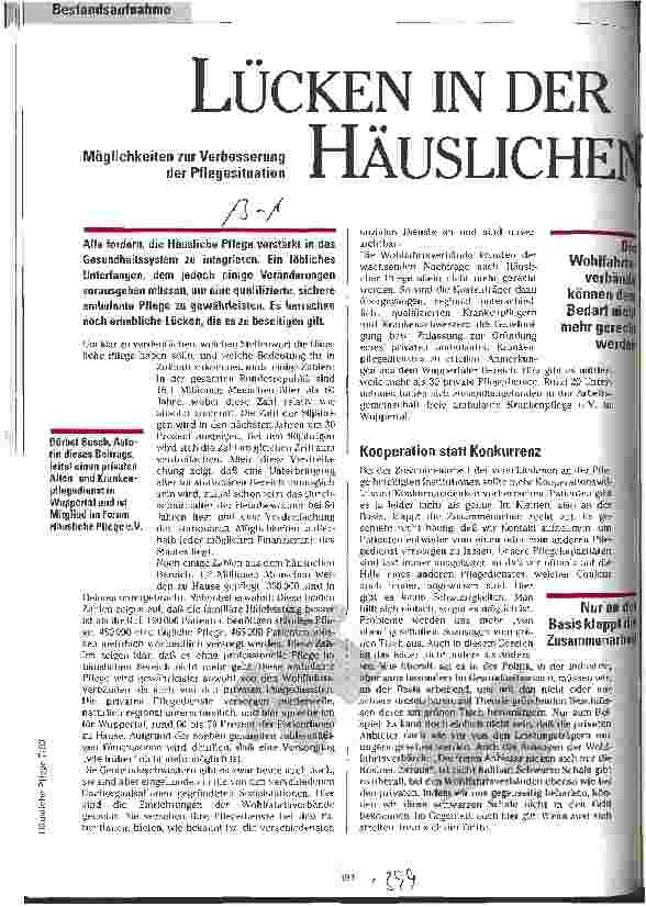 Vorschauseite 1: Lücken in der Häuslichen Pflege Möglichkeiten zur Verbesserung der Pflegesituation