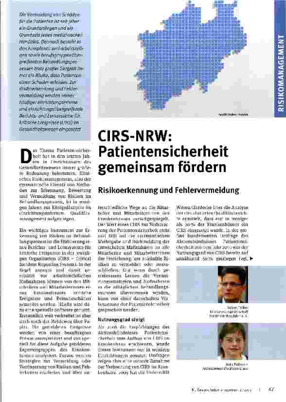 Vorschauseite 1: CIRS-NRW: Patientensicherheit gemeinsam fördern
