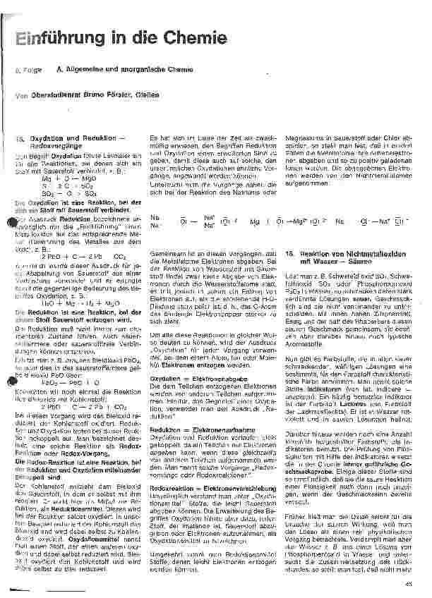 Vorschauseite 1: Einführung in die Chemie 8.Folge: A. Allgemeine und anorganische Chemie