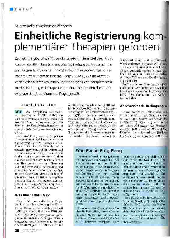 Vorschauseite 1: Einheitliche Registrierung komplementärer Therapien gefordert Selbstständig erwerbstätige Pflegende