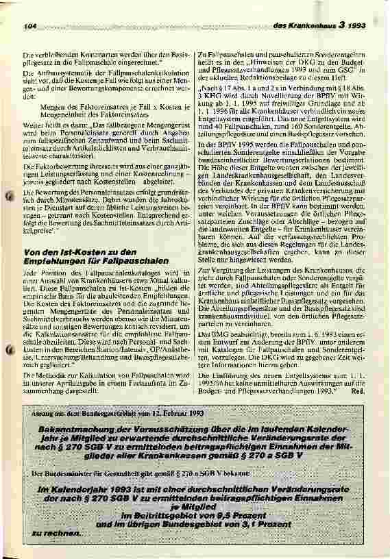 Vorschauseite 2: BMG legt Grundkonzeption des neuen Entgeltsystems vor Anhörung am 23. März 1993