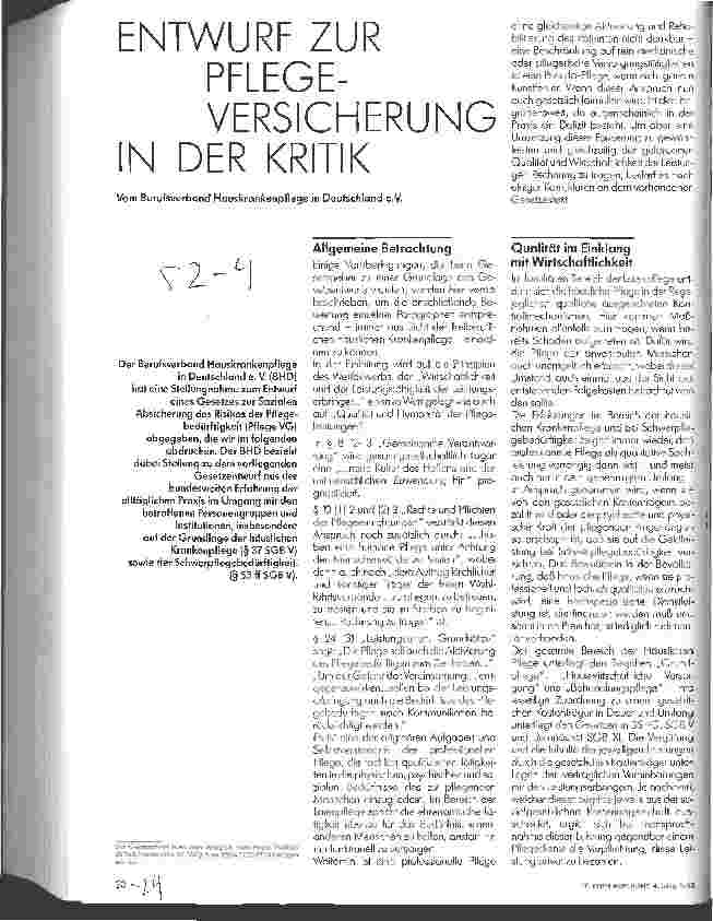 Vorschauseite 1: Entwurf zur Pflegeversicherung in der Kritik Vom Berufsverband Hauskrankenpflege in Deutschland e.V.
