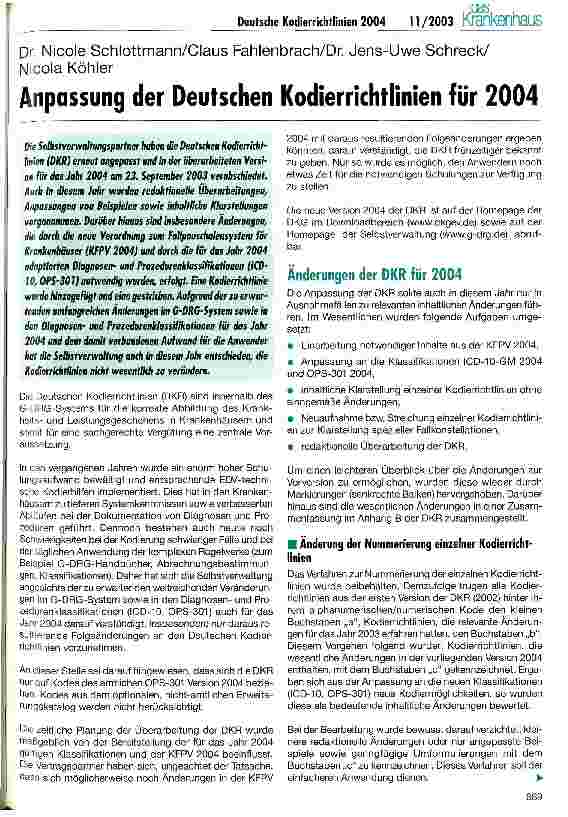 Vorschauseite 1: Anpassung der Deutschen Kodierrichtlinien für 2004