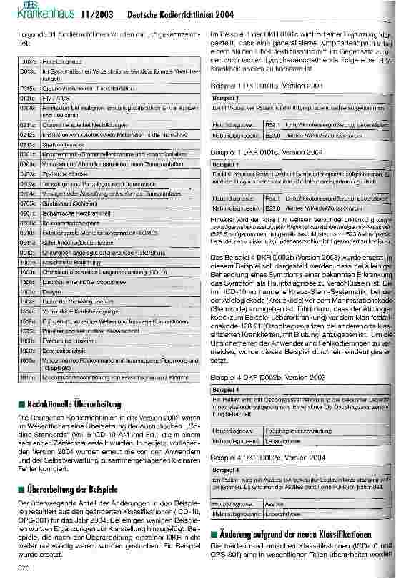 Vorschauseite 2: Anpassung der Deutschen Kodierrichtlinien für 2004