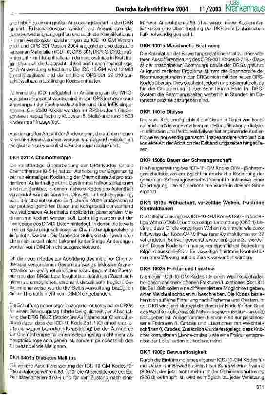 Vorschauseite 3: Anpassung der Deutschen Kodierrichtlinien für 2004